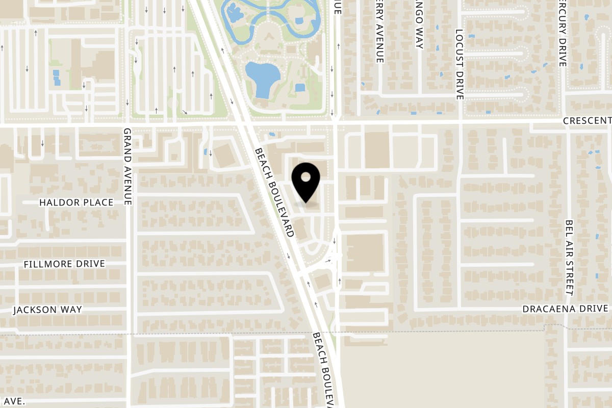 Map showing the location of tacos la calle on 8600 Beach Blvd #101 in Buena Park